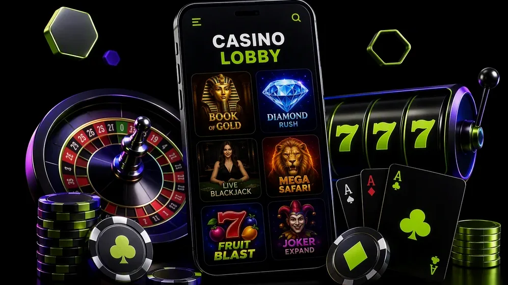 Smartphone showing the Daler casino lobby with game icons
